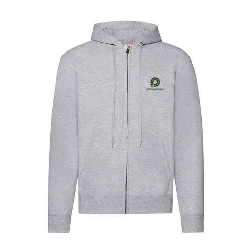 Grau melierte Baumwollmischung Kapuzenjacke fr Herren mit durchgehendem Reiverschluss.