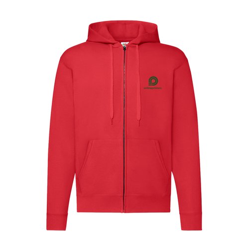Rote Sweatjacke aus Baumwollmischung mit Kapuze und durchgehendem Reiverschluss.
