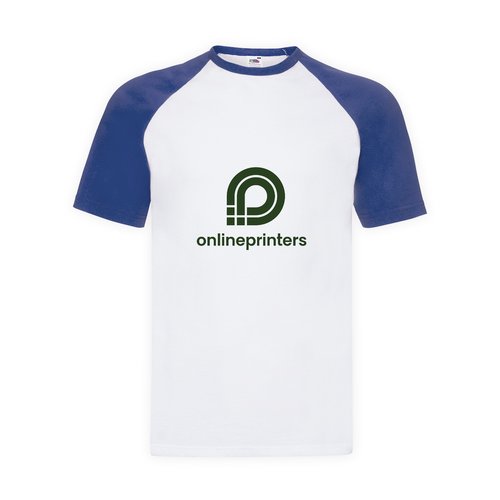 Weies/Blaues Baumwoll-T-Shirt mit kurzen Raglanrmeln.