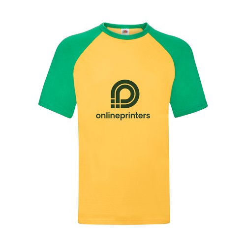 Gelb/grnes Baumwoll-T-Shirt mit kurzen Raglanrmeln.