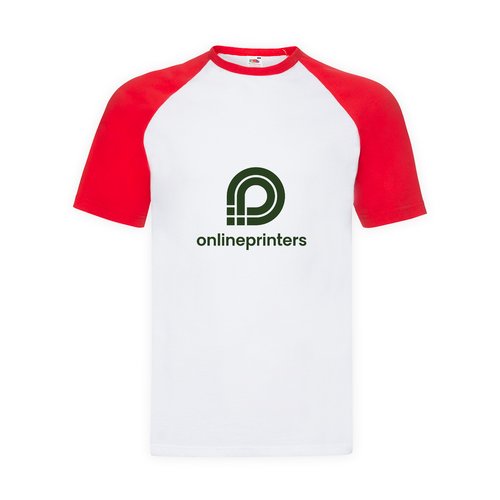 Wei-rotes Baumwoll-T-Shirt mit kurzen Raglanrmeln fr Herren.