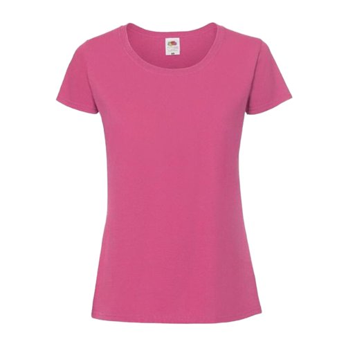 Fuchsiafarbenes Baumwoll-T-Shirt fr Damen mit kurzen rmeln.