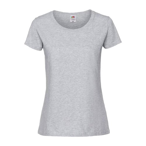 Grau meliertes Baumwoll-T-Shirt fr Damen mit kurzen rmeln.