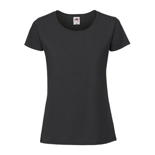 Schwarzes Baumwoll-T-Shirt fr Damen mit kurzen rmeln und Rundhalsausschnitt.
