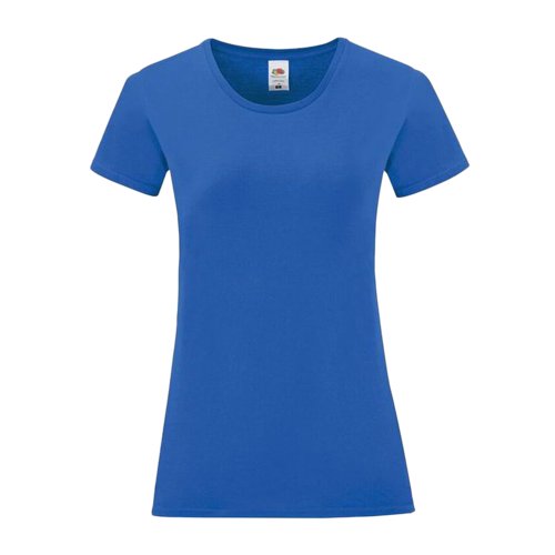 Knigsblaues Baumwoll-T-Shirt fr Damen mit kurzen rmeln.