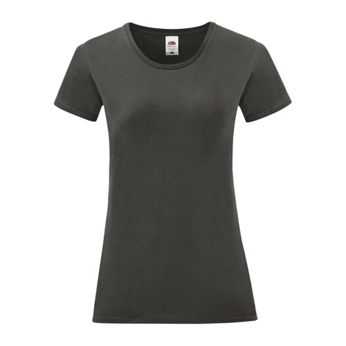 Dunkelgraues Baumwoll-T-Shirt fr Damen mit kurzen rmeln.