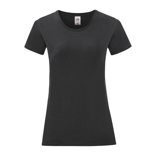 Schwarzes Baumwoll-T-Shirt fr Damen mit kurzen rmeln.