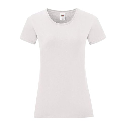 Weisses Baumwoll-T-Shirt fr Damen mit kurzen rmeln und Rundhalsausschnitt.