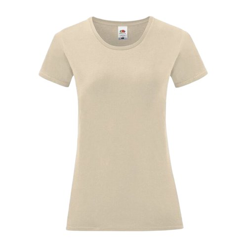 Beiges Baumwoll-T-Shirt fr Damen mit Rundhalsausschnitt und kurzen rmeln.