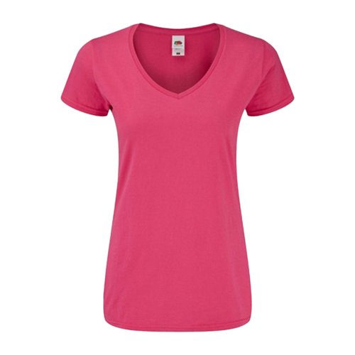 Fuchsiafarbenes Baumwoll-T-Shirt mit V-Ausschnitt fr Damen.