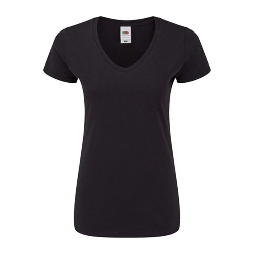 Schwarzes Baumwoll-T-Shirt fr Damen mit V-Ausschnitt.