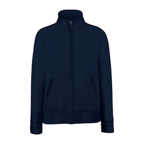 Schwarzblaue Sweatjacke aus Baumwollmischgewebe mit Reiverschluss und Taschen.