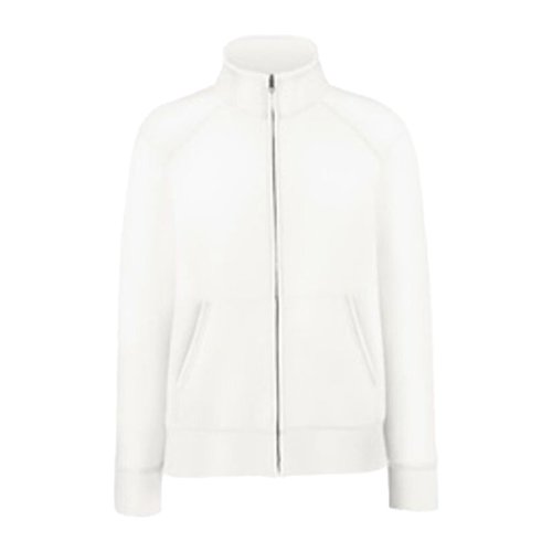 Weisse Sweatjacke aus Baumwollmischgewebe mit durchgehendem Reissverschluss.