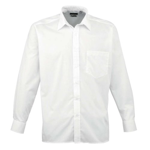 Weies Poplin-Hemd aus Polyester und Baumwolle mit langen rmeln.