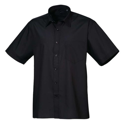 Schwarzes Herren-Kurzarmhemd aus Polyester und Baumwolle mit Knopfleiste.