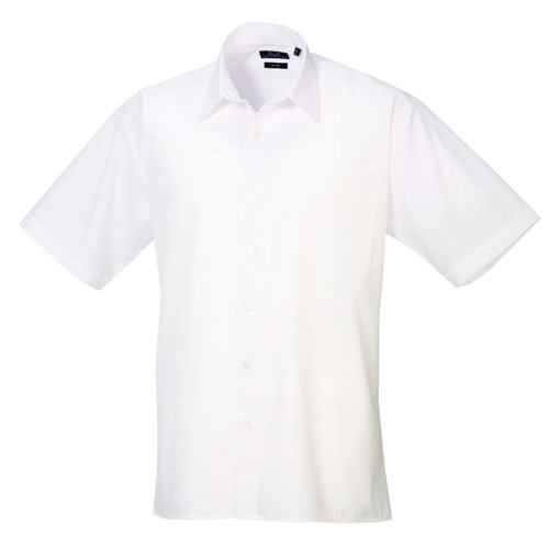 Weies Popeline-Kurzarmhemd aus Polyester und Baumwolle fr Herren.