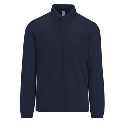 Marineblaues Baumwoll-Poloshirt mit langen rmeln und Knopfleiste.
