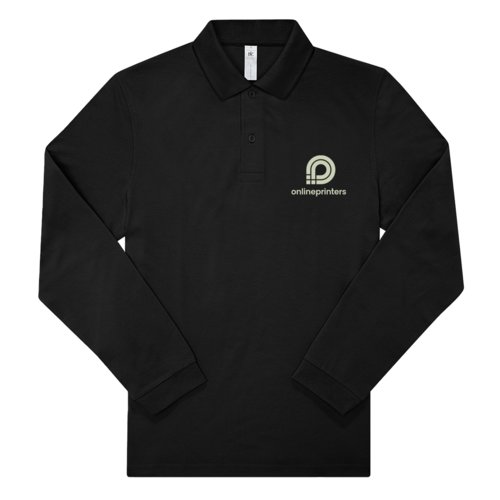 Schwarzes Langarm-Poloshirt aus Baumwolle fr Herren.