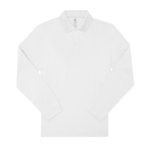 Weisses Baumwoll-Poloshirt mit langen rmeln und Knopfleiste.