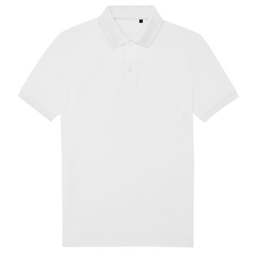 Weies Polohemd aus recyceltem Polyester und Baumwolle fr Herren.