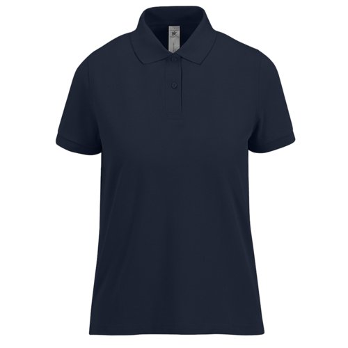 Marineblaues Baumwoll-Poloshirt fr Damen mit kurzen rmeln.