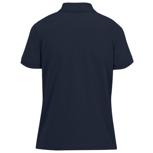 Marineblaues Baumwoll-Poloshirt fr Damen mit kurzen rmeln.