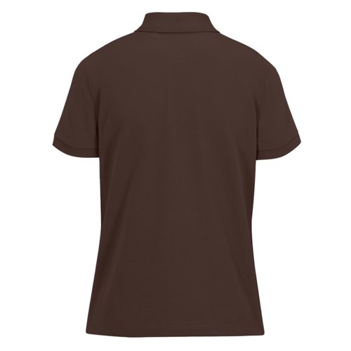 Dunkelbraunes Baumwoll-Poloshirt fr Damen mit kurzen rmeln.