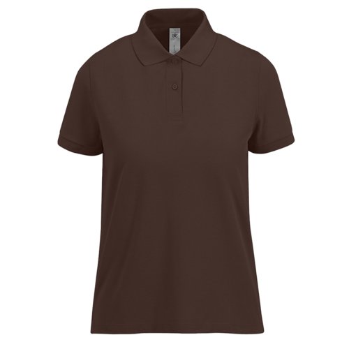 Dunkelbraunes Baumwoll-Poloshirt fr Damen mit kurzen rmeln.