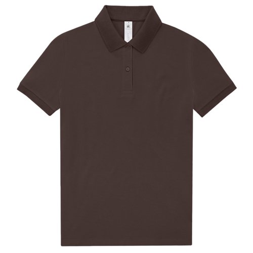 Dunkelbraunes Baumwoll-Poloshirt fr Damen mit kurzer Knopfleiste.