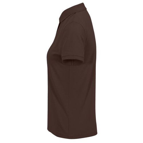 Dunkelbraunes Baumwoll-Poloshirt fr Damen mit kurzen rmeln.