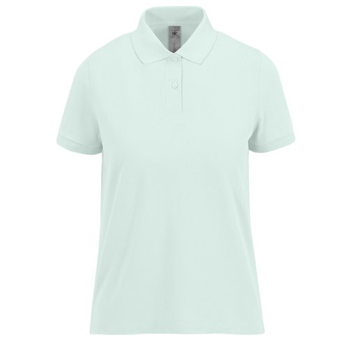 Mintgrnes Baumwoll-Poloshirt fr Damen mit kurzer Knopfleiste.