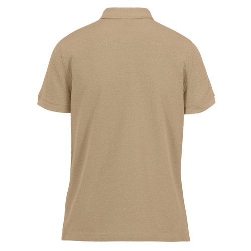 Braunes Baumwoll-Poloshirt fr Damen mit kurzen rmeln.