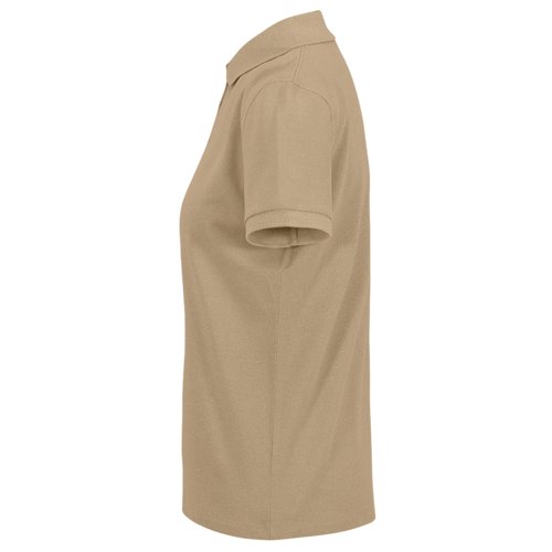 Braunes Baumwoll-Poloshirt fr Damen mit kurzen rmeln.