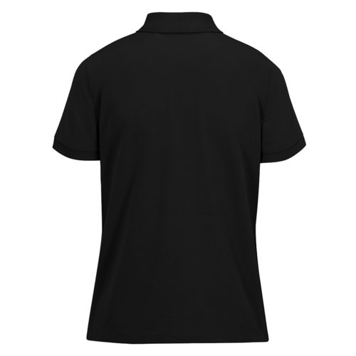Schwarzes Baumwoll-Poloshirt fr Damen mit kurzen rmeln.