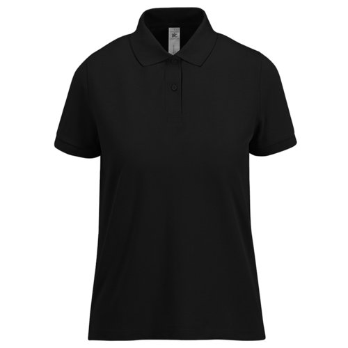Schwarzes Damen-Poloshirt aus Baumwolle mit kurzen rmeln.