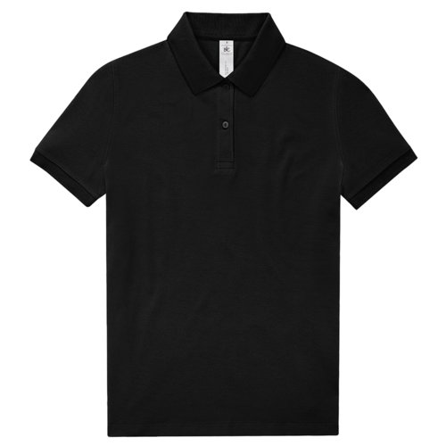 Schwarzes Baumwoll-Poloshirt fr Damen mit kurzer Knopfleiste.