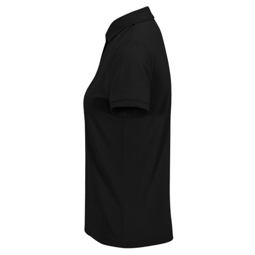 Schwarzes Baumwoll-Poloshirt fr Damen mit kurzer Knopfleiste.