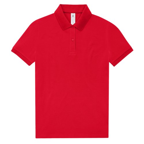Rotes Baumwoll-Poloshirt fr Damen mit kurzen rmeln und Knopfleiste.