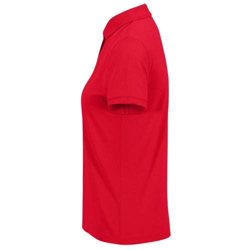 Rotes Damen-Poloshirt aus Baumwolle mit kurzer Knopfleiste.