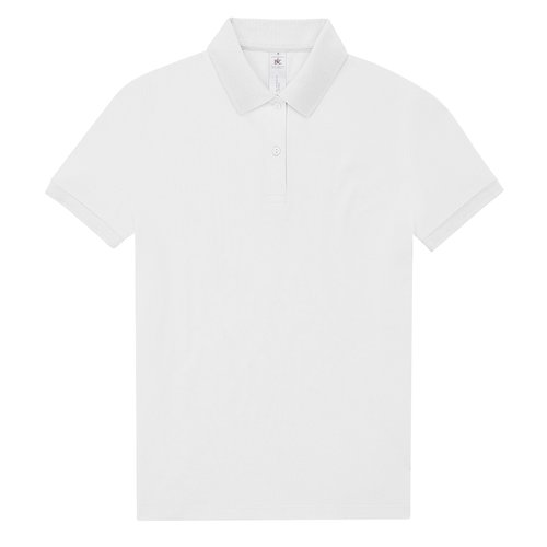 Weies Baumwoll-Poloshirt fr Damen mit kurzer Knopfleiste.