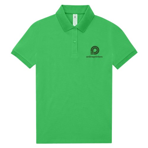 Grnes Damen-Poloshirt aus Baumwolle mit kurzen rmeln.