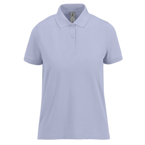 Violettes Damen-Poloshirt aus Baumwolle mit kurzer Knopfleiste.