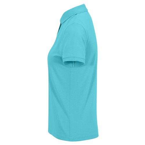 Trkisfarbenes Damen-Poloshirt aus Baumwolle mit kurzen rmeln.