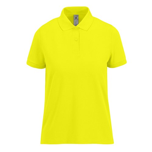 Apfelgrnes Baumwoll-Poloshirt fr Damen mit kurzen rmeln und Knopfleiste.