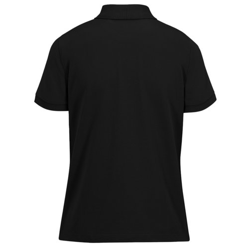 Schwarzes Damen Poloshirt aus recyceltem Polyester und Baumwolle mit kurzen rmeln.