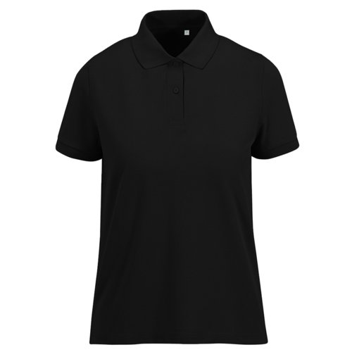 Schwarzes Polo-Shirt aus recyceltem Polyester und Baumwolle fr Damen.