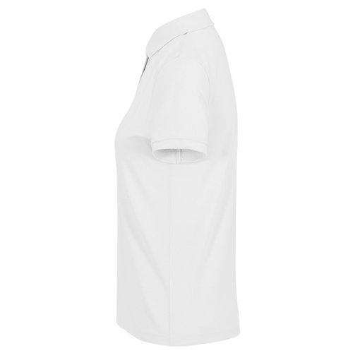 Weisses Polo-Shirt aus recyceltem Polyester-Baumwoll-Gemisch fr Damen.