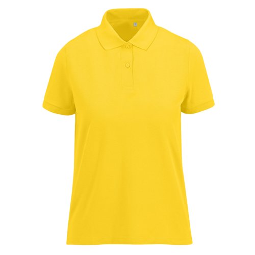 Gelbes Damen Poloshirt aus recyceltem Polyester und Baumwolle.