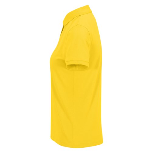 Gelbes Polo-Shirt aus recyceltem Polyester-Baumwoll-Gemisch fr Damen.