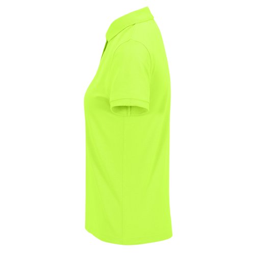 Apfelgrnes Damen-Poloshirt aus recyceltem Polyester und Baumwolle.